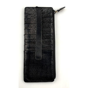 LODIS Card Wallet Slim Black Herringbone Glitter Mettalic Zip